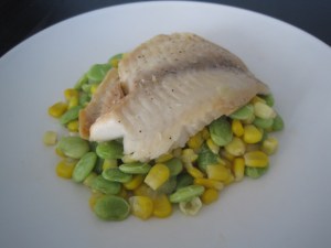 tilapia on lima bean corn