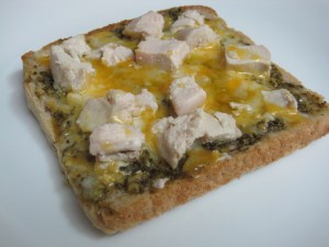 chicken pesto pizza on bread