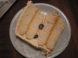 Note that the cake slices hold up very nicely, but this slice didn't, because it was cut very thin.